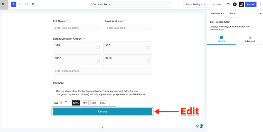 Edit button text