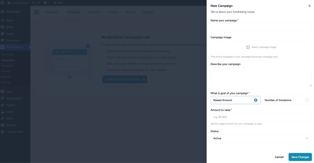 Creating Your First Campaign in SureDonation Create new donation campaign.