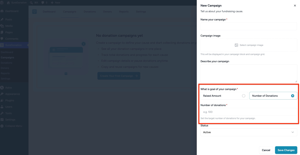 Creating Your First Campaign in SureDonation Set donation number goal