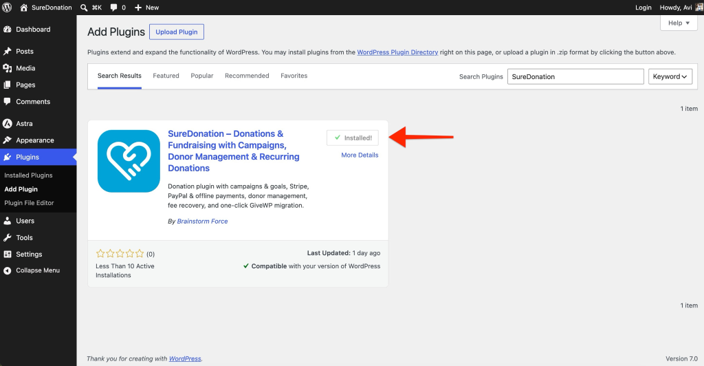 SureDonation plugin installed successfully