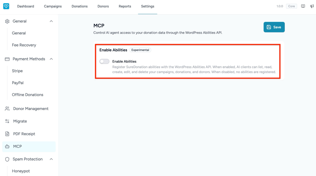 Enable AI Abilities MCP setting