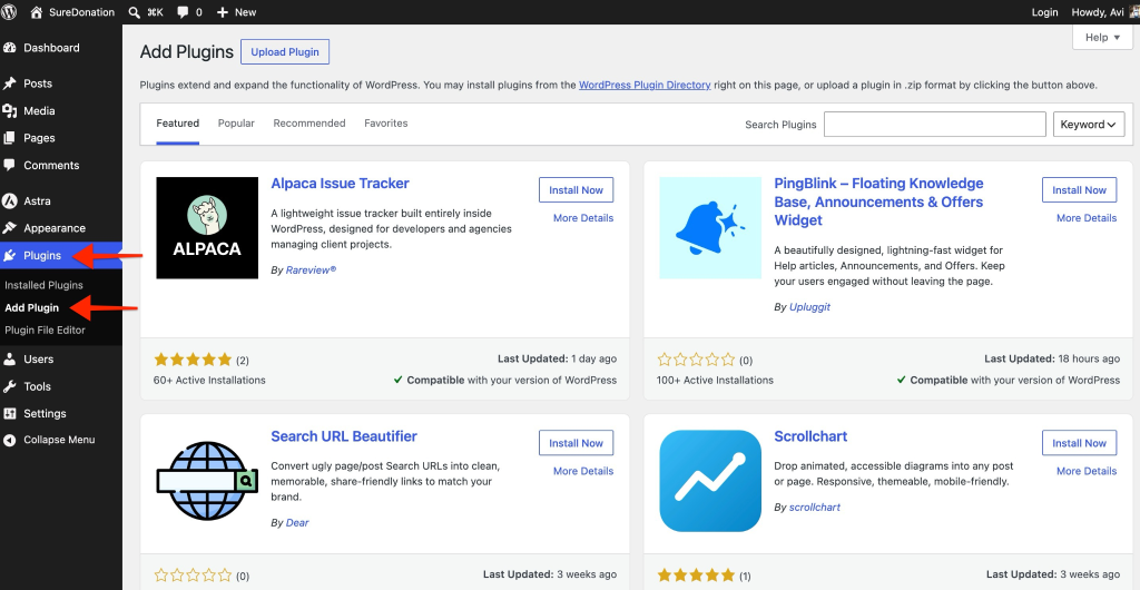 Plugins → Add New Plugin