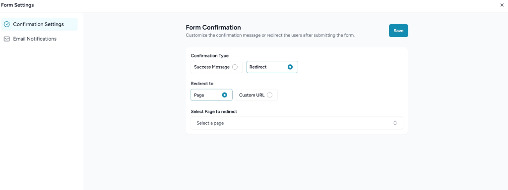 Form confirmation settings screen