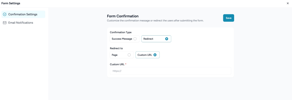 Form confirmation settings page
