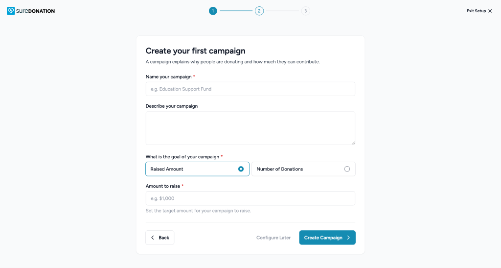 Create first campaign form