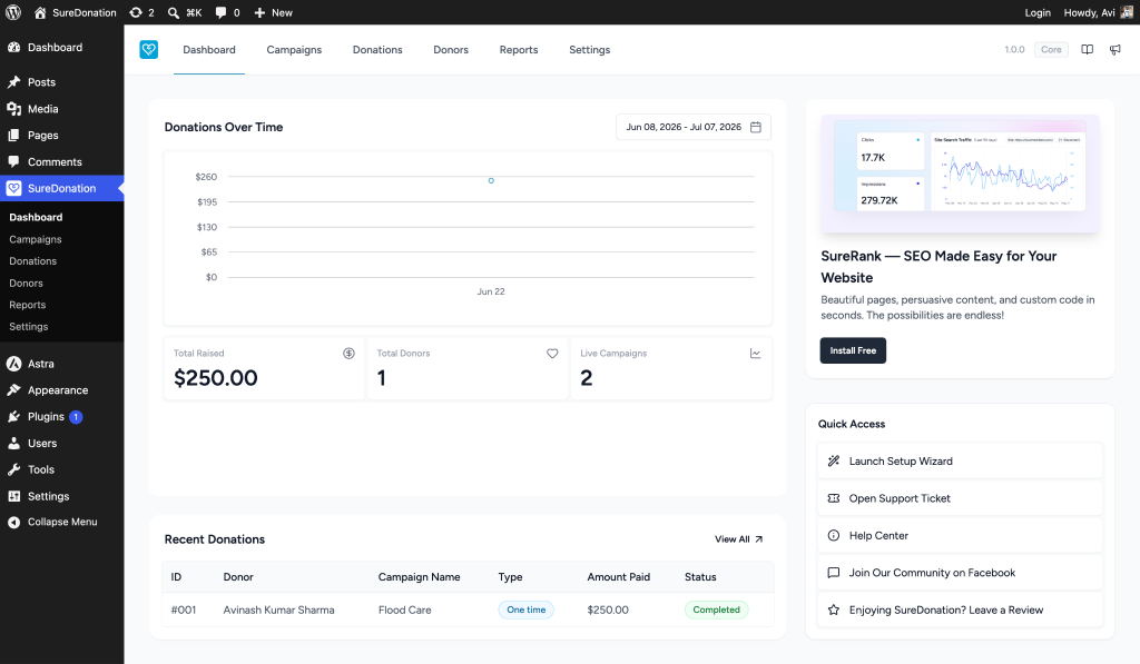 SureDonation Dashboard Overview en-US