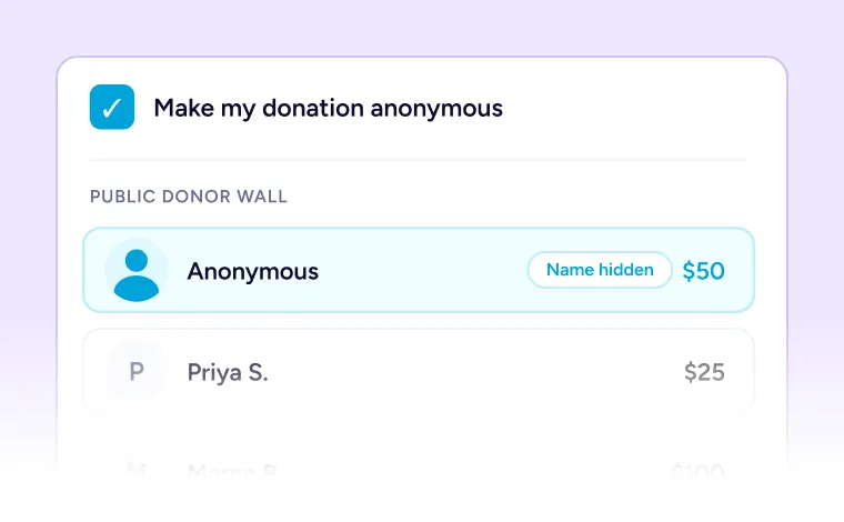 Donation Forms Make donation anonymous and visible