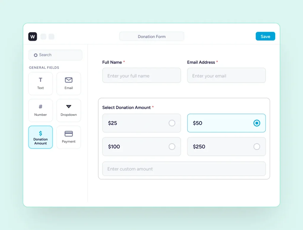 Donation Forms Donation form with amount options
