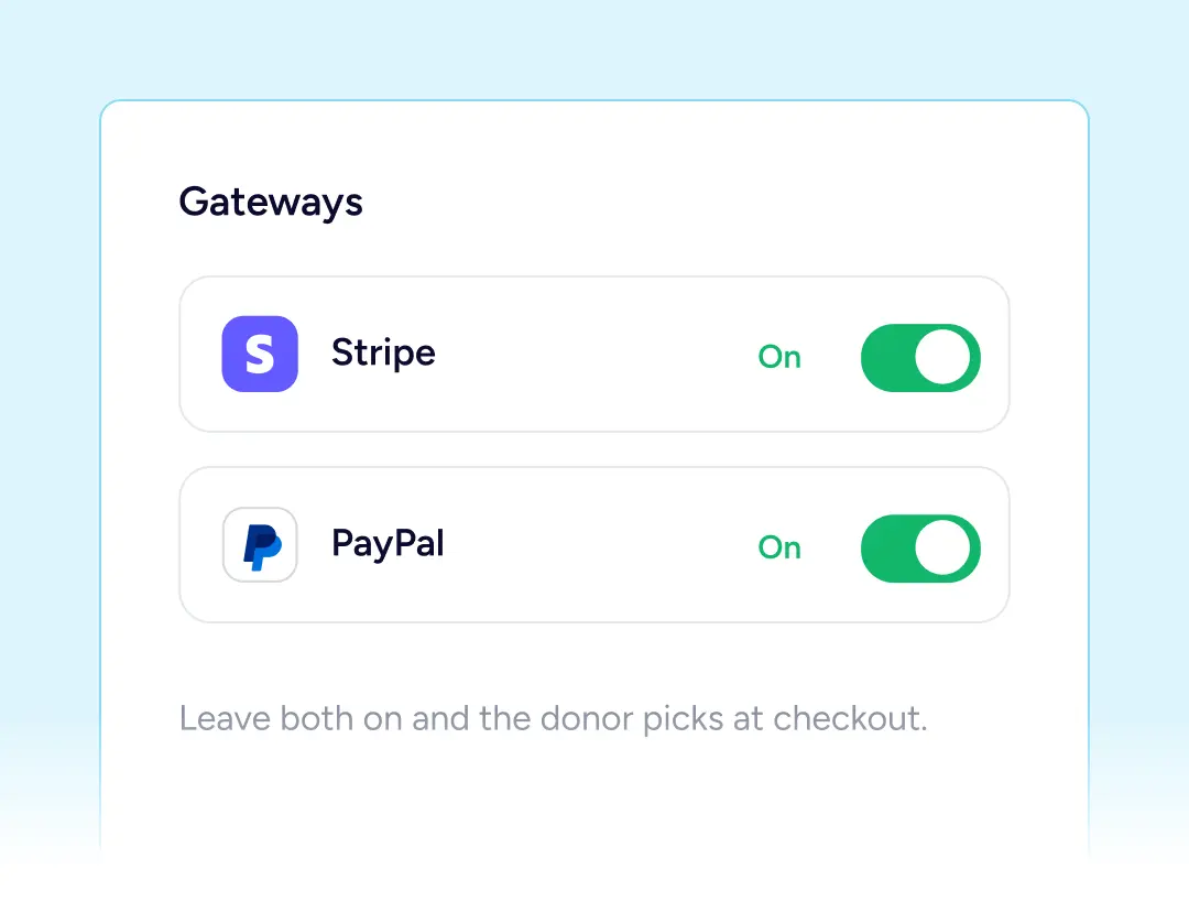 Payments Payment gateway toggles on