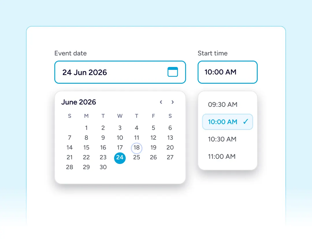 Donation Forms Event date and time selector
