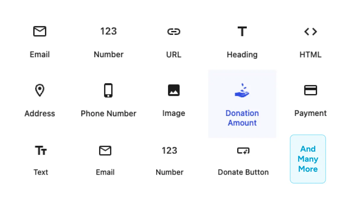Donation Forms Form field icons for donation