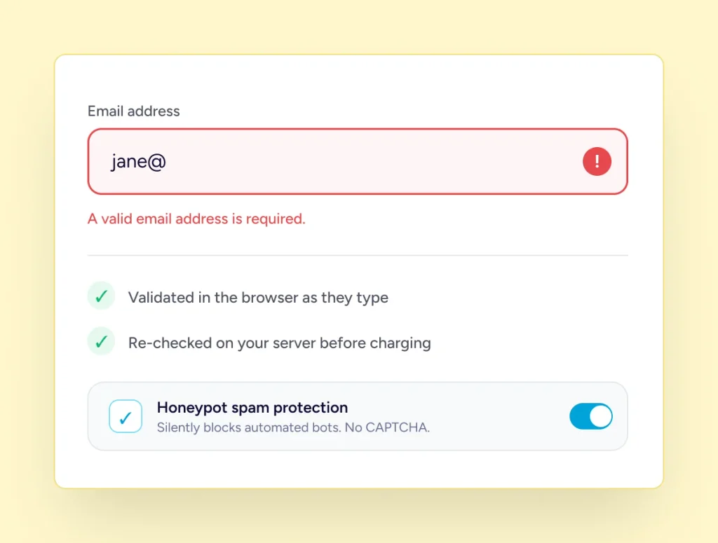Donation Forms Email form with spam protection