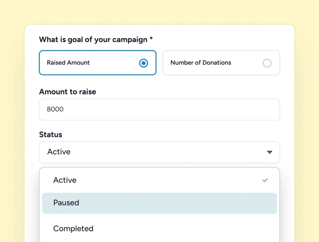 Campaign status dropdown menu