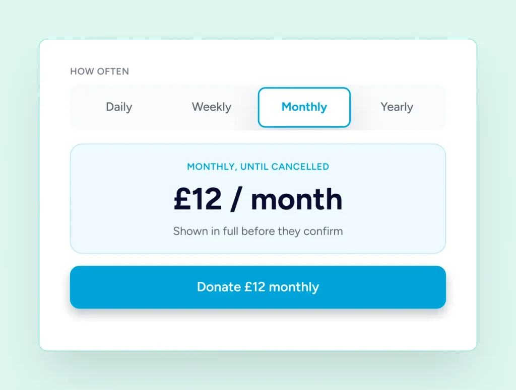 Recurring Donations Monthly donation option selected