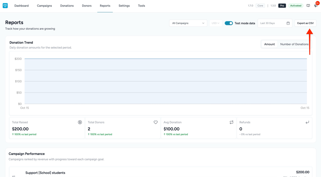 Reports in SureDonation Export donation data as CSV